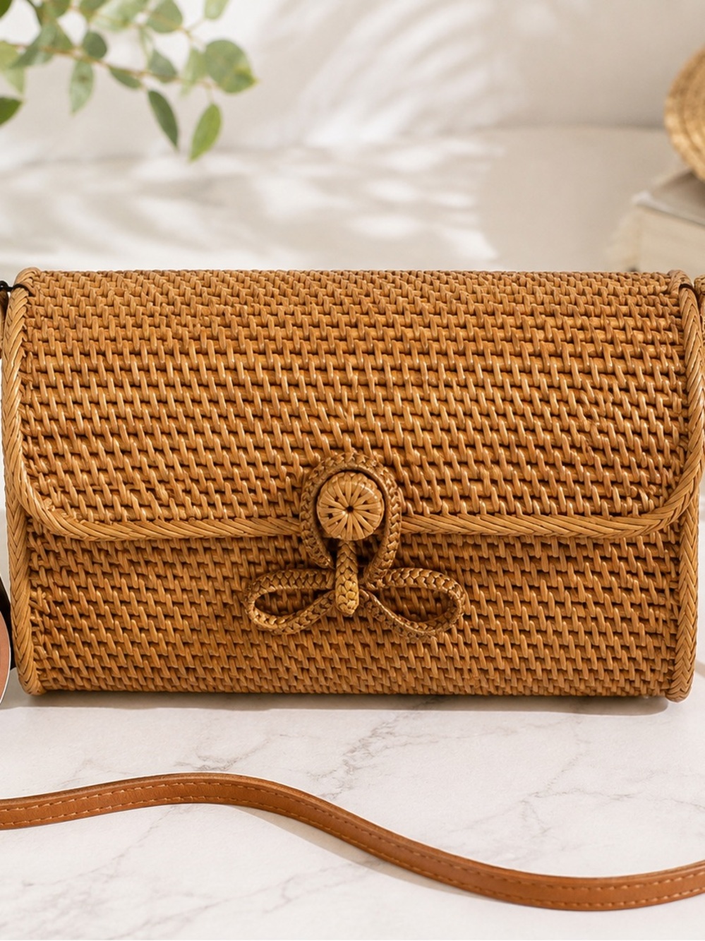 NWT Woven Rattan Crossbody Bag Tan Pink Lined Small Crossbody Bag